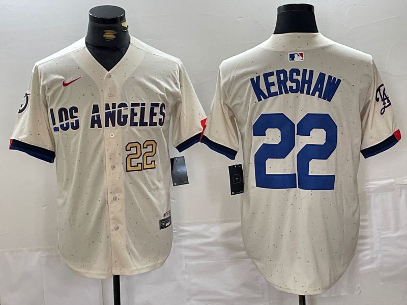 Men Los Angeles Dodgers #22 Kershaw Cream Fashion Nike Game MLB Jersey style 4